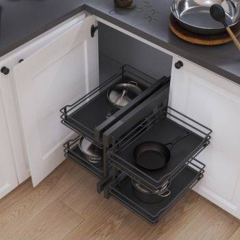 Vauth Sagel Cor Flex Pull Out Corner Unit, Complete Set, Premea Lava Grey Solid Base and Wire Baskets