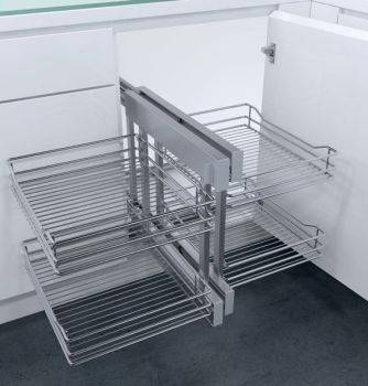 Vauth Sagel Cor Flex Pull Out Corner Unit, Complete Set, Classic Silver Linear Wire Baskets