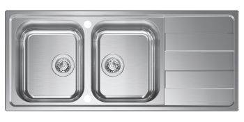 Clearwater Cresta Stainless Steel Double Bowl & Reversible Drainer Inset Kitchen Sink - Stainless Steel