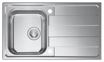 Clearwater Cresta Stainless Steel Single Bowl & Reversible Drainer Inset Kitchen Sink - Stainless Steel