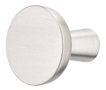 Häfele Design Cona furniture knob with 31.5mm diameter cylindrical profile in brushed nickel finish  front and side view