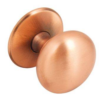 Häfele Mulberry brass knob with brushed copper plated finish  38mm diameter  shown from angled perspective displaying traditional rounded profile and warm metallic tone