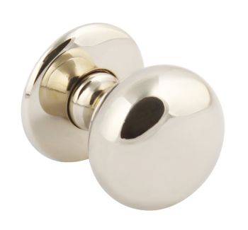 Häfele Parina polished nickel brass kitchen knob with 38mm diameter  showing spherical knob head and brass internal mechanism