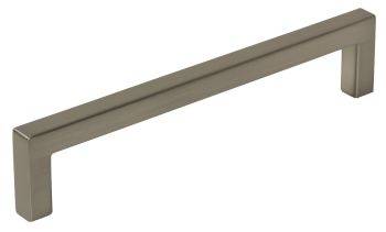 Hafele U profile D-shaped zinc alloy pull handle in brushed nickel finish  shown at 160mm fixing centres with slender 8.5mm width and clean contemporary design
