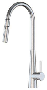 Häfele XpressFit Xcel single lever mixer tap with pull-out spray  482mm total height  stainless steel C-spout design