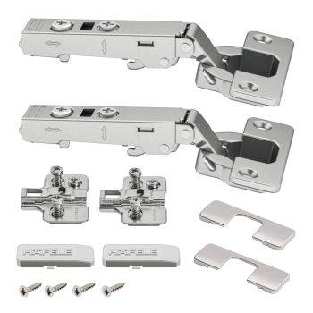 Set of 2 Hafele Metalla 310, 110 degree click on soft close kitchen cabinet hinges, for full overlay mounted doors - Nickel plated