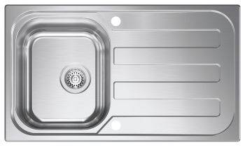 Clearwater Kudos Stainless Steel Single Bowl & Reversible Drainer Inset Kitchen Sink - Stainless Steel