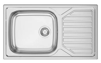 Clearwater Okio Stainless Steel Large Single Bowl & Small Reversible Drainer Inset Kitchen Sink - Stainless Steel