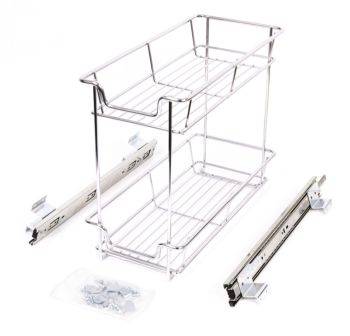 Pull Out Storage Unit, Two Tier, Chrome Linear Wire Basket