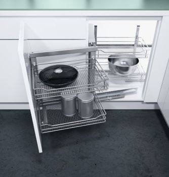 Swing Out Corner Storage, Saphir Mesh Chrome Wire Baskets, Vauth-Sagel VS COR Fold