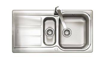 Rangemaster Glendale Polished Stainless steel 1.5 bowl Inset Kitchen Sink with drainer - GL9501