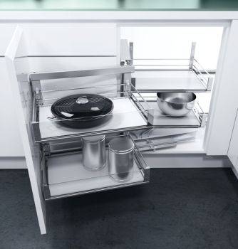 Swing Out Corner Storage, Artline Glass Sided Chrome Wire Baskets, Vauth-Sagel VS COR Fold