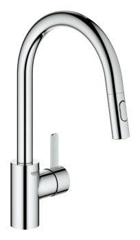 Grohe Eurosmart Cosmo, Single lever, C-Spout, Polished chrome Pull Out Spray Kitchen Mixer Tap