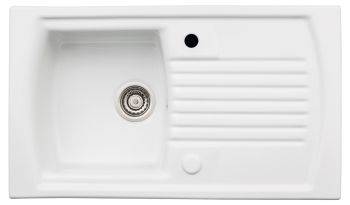Abode Milford White Ceramic 342 mm Single bowl Insetmount Kitchen Sink with drainer - AW1042