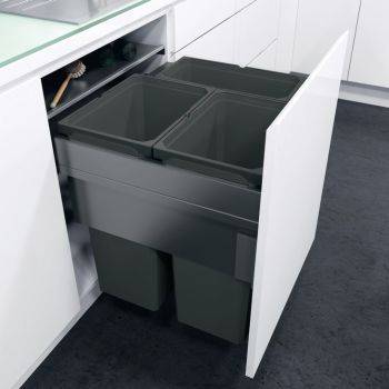 Vauth Sagel ENVI Space XX Pro - 600mm door, 3 bins, 515mm depth - integrated under counter pull out kitchen cupboard bin