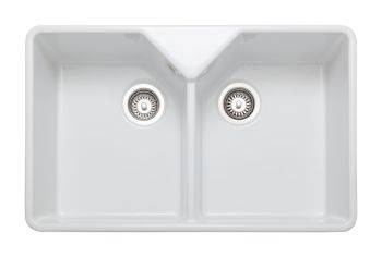 Rangemaster Farmhouse White Ceramic Double bowl Belfast mount Kitchen Sink - CFBL800WH/
