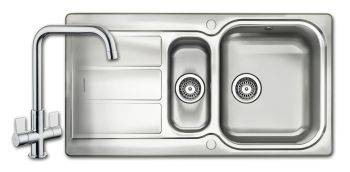 Rangemaster Glendale 1.5 Bowl Sink and Aquaquad Tap Set - Reversible