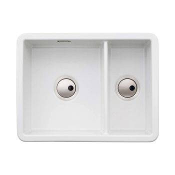 Abode Sandon White Ceramic 1.5 bowl Inset or Undermount Kitchen Sink - AW1033