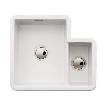 Abode Sandon White Ceramic 1.5 bowl L-Shape Inset or Undermount Kitchen Sink