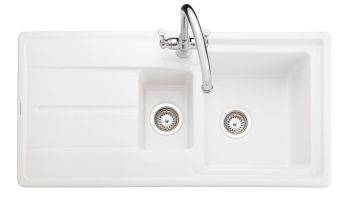 Rangemaster Arlington White Ceramic 1.5 bowl Inset Kitchen Sink with drainer - CAR1052WH/