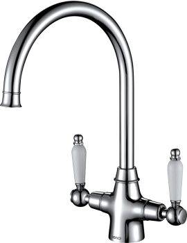 The1810 Rodez Classic single lever kitchen tap in polished chrome with brass construction  swivel spout and ceramic handle inserts