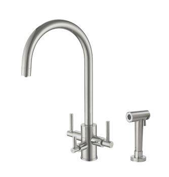 Clearwater Stella TriSpa, Tri Lever, Swan Neck, 3-in-1 Filtered Water Kitchen Tap with Pull Out Spray