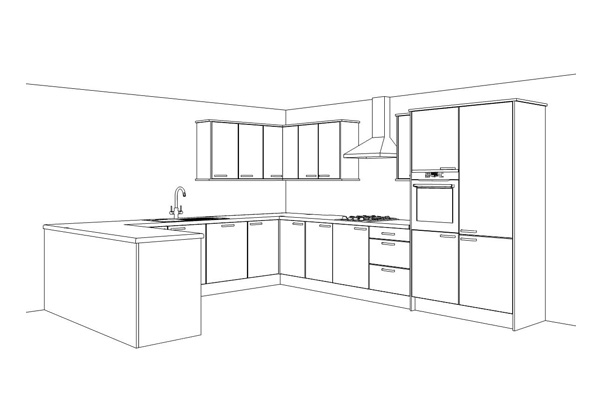 5 Piece, V-Groove, Medium Frame, Wood Grain Effect Shaker Kitchen small sample kitchen