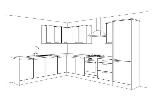 5 Piece, V-Groove, Medium Frame, Wood Grain Effect Shaker Kitchen small sample kitchen
